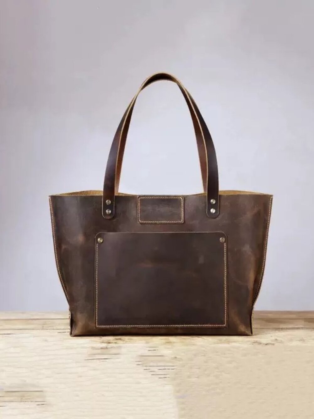 Vintage Crazy Horse Leather Tote Bag, Unisex Large‑Capacity Top‑Grain Leather